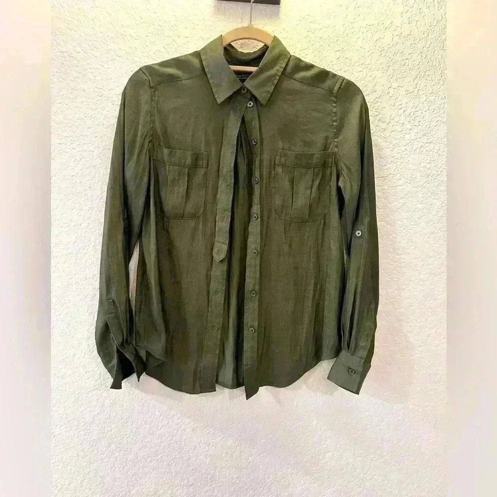 Banana Republic Dillon Olive Button Down Shirt XXS Classic Fit Workwear Chic